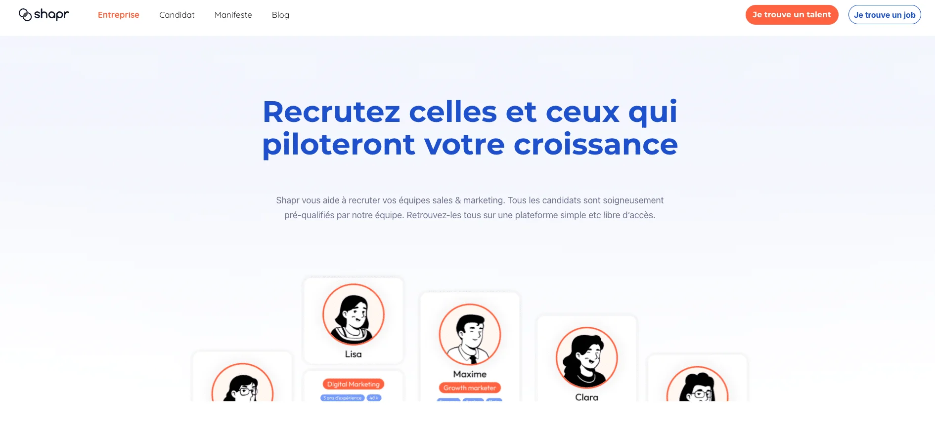 Profils d'utilisateurs sur la plateforme de recrutement Shapr