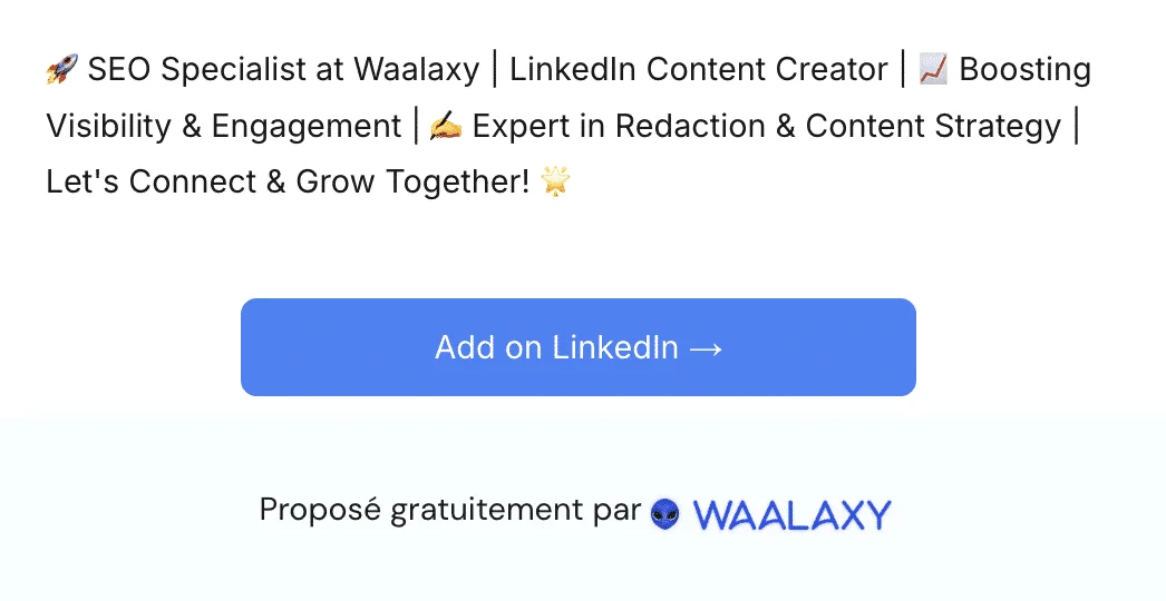 Ejemplos de títulos de perfil optimizados generados por Waalaxy en LinkedIn