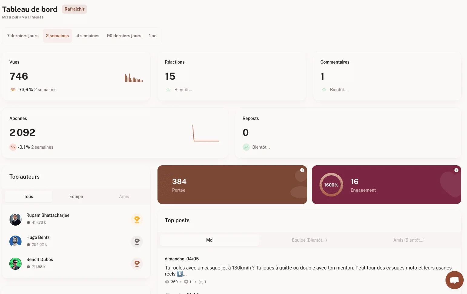 générateur de post LinkedIn - kawaak dashboard