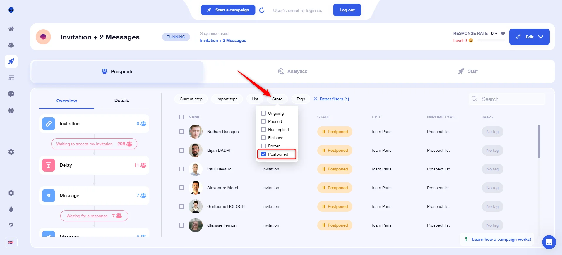 Waalaxy campaign filters