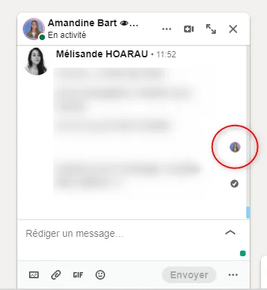 Rédaction d'un message avec le profil d'Amandine Bart