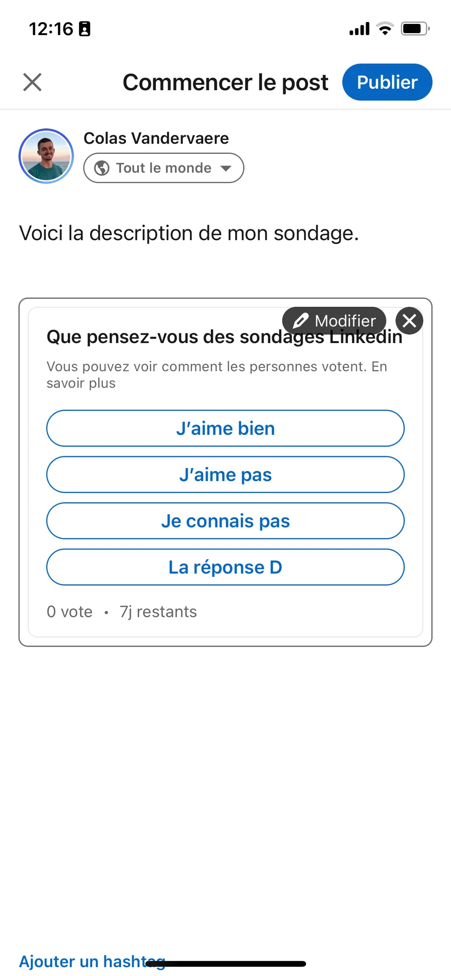 Sondage LinkedIn sur la qualité des sondages LinkedIn avec quatre options de réponse