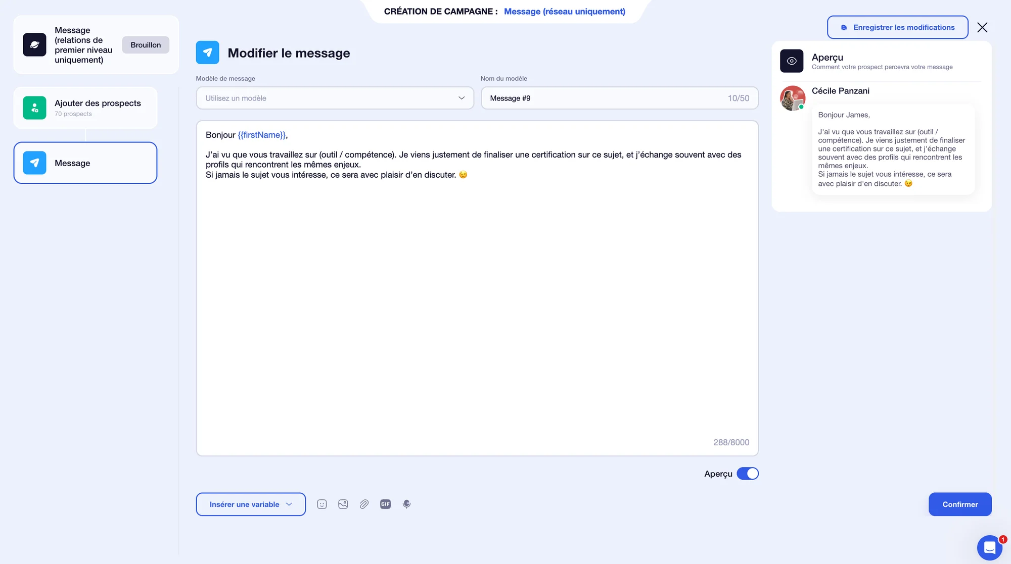message prospection avec certification LinkedIn