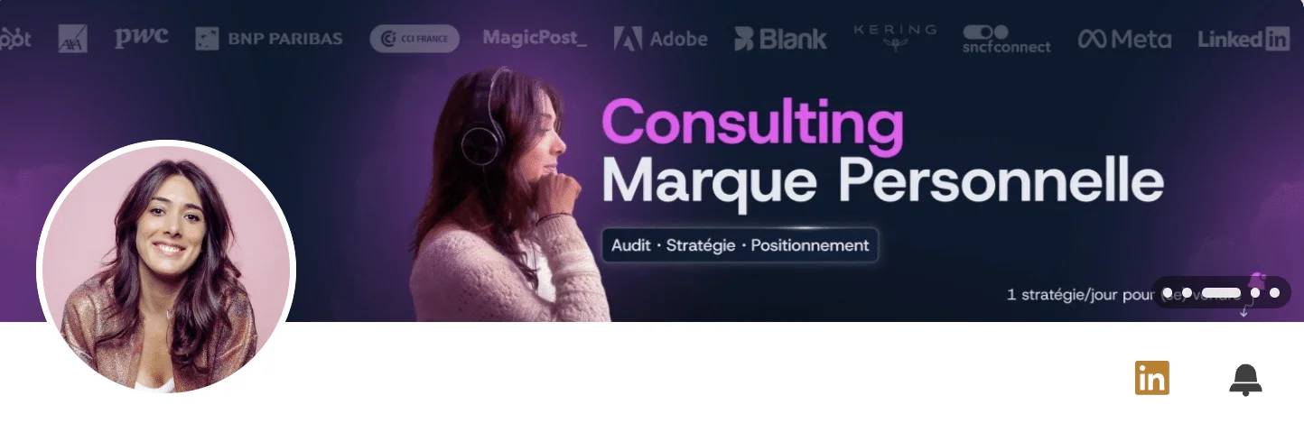 Exemple bannière LinkedIn Caroline Mignaux