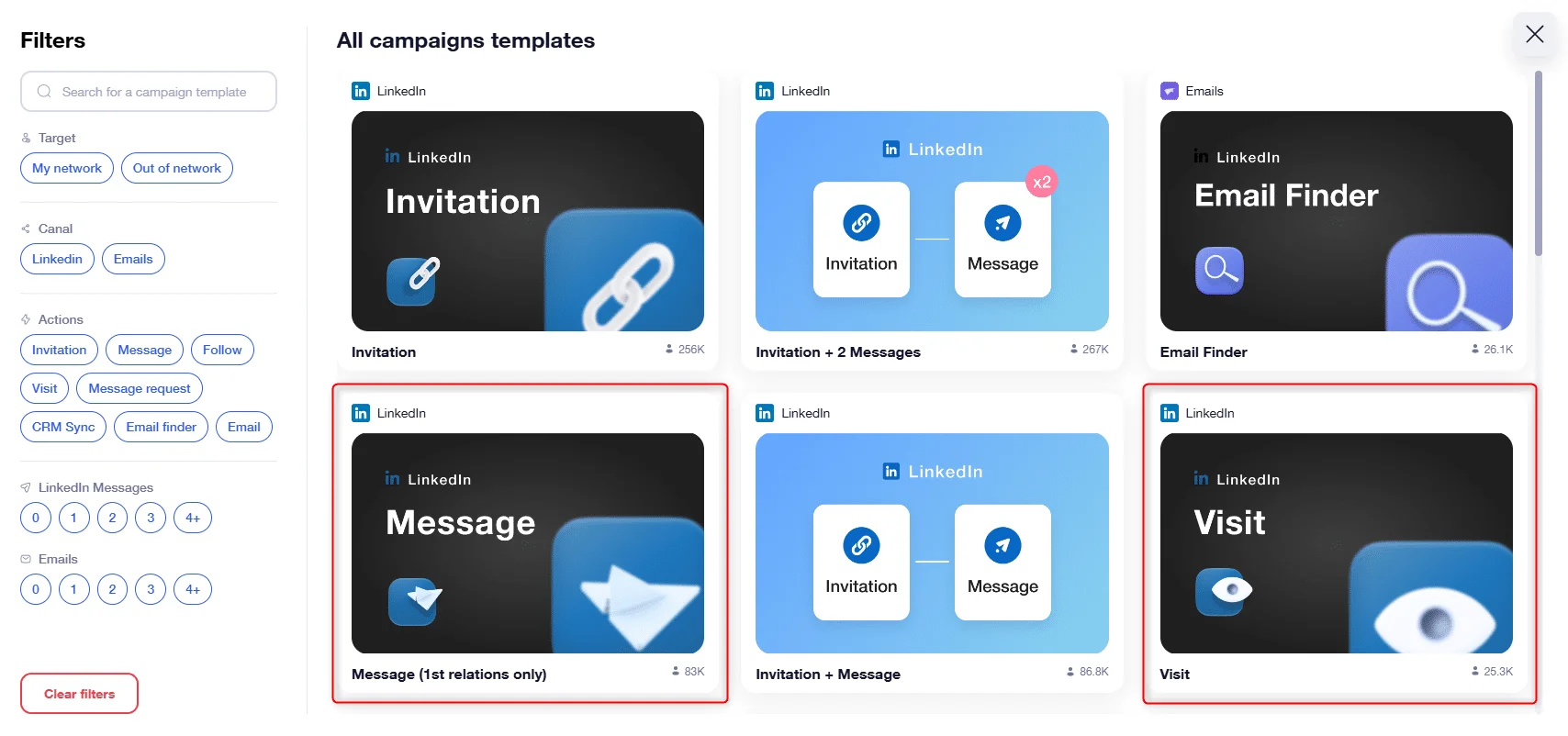 Waalaxy campaign templates LinkedIn email