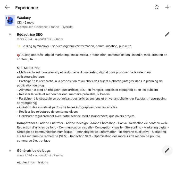 Ajouter une promotion sur LinkedIn dans la même entreprise.