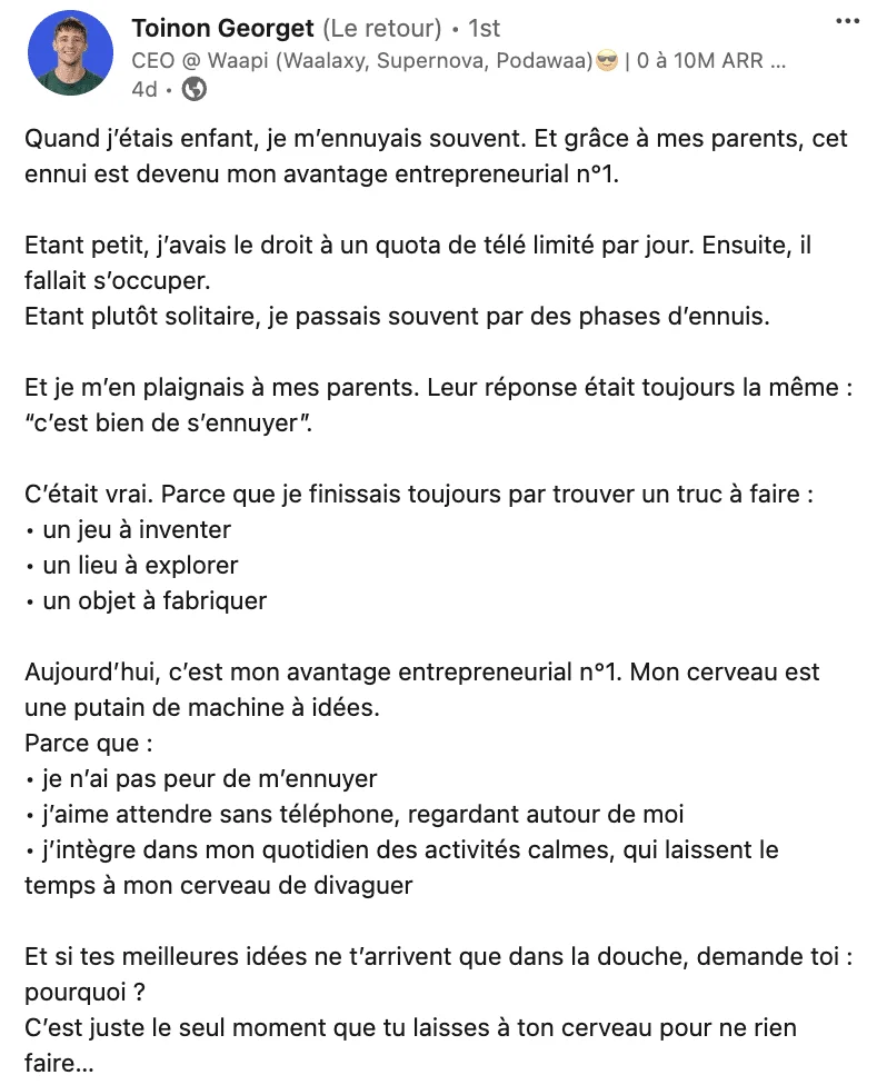 Discussion Facebook sur les avantages de l'entrepreneuriat et des idées créatives