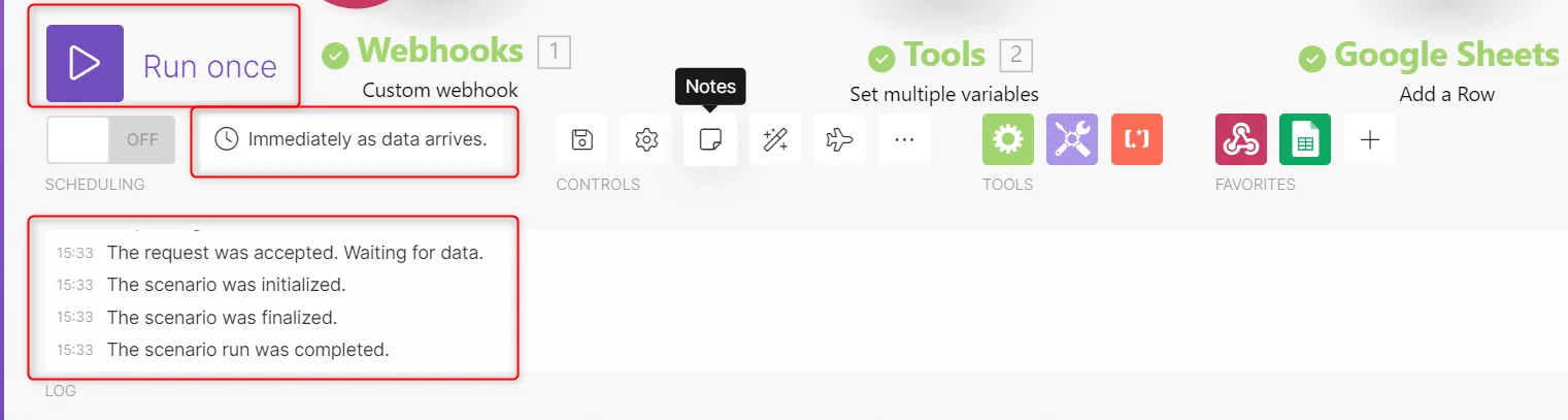 Interface de planification de tâches avec options de déclenchement, notes et suivi des étapes