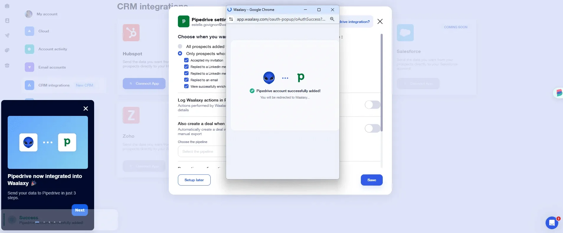 synchronize Waalaxy with Pipedrive