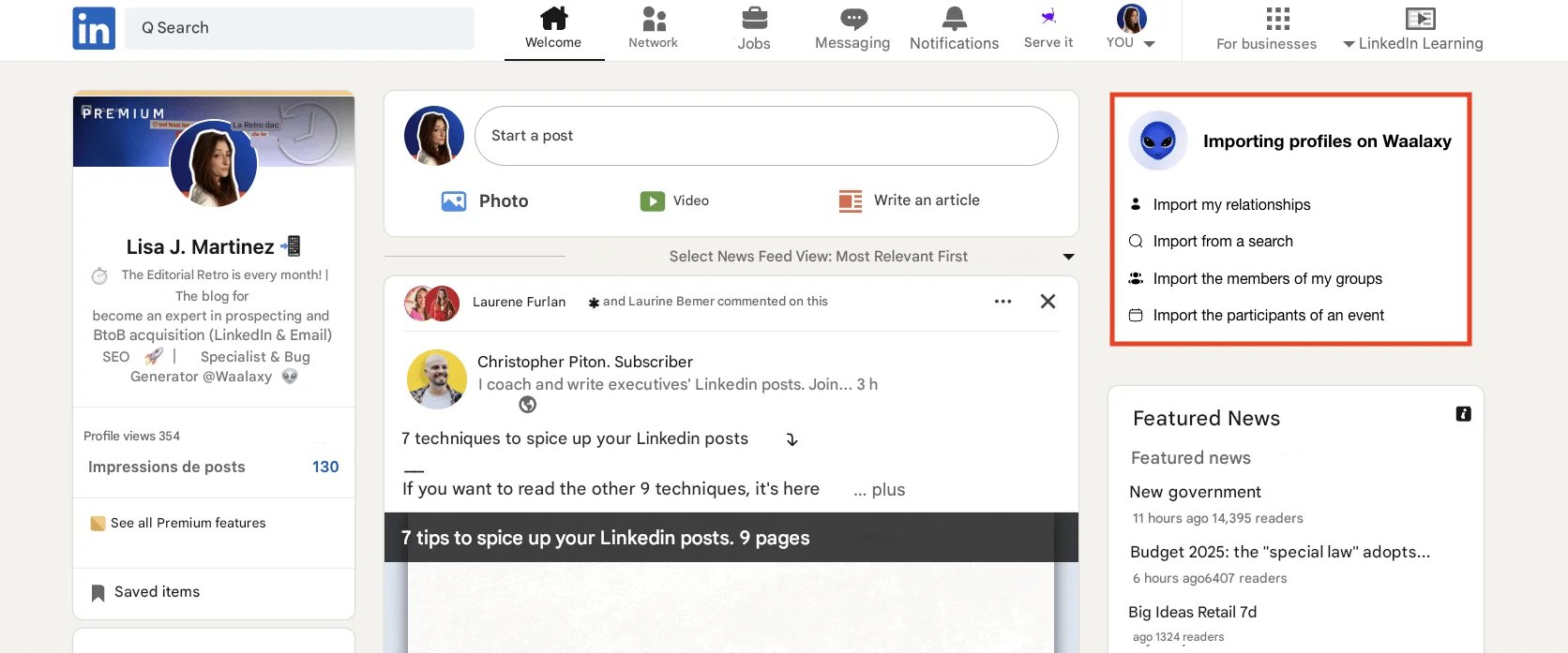 Strategia di vendita e automazione di LinkedIn: importazione automatica con Waalaxy.
