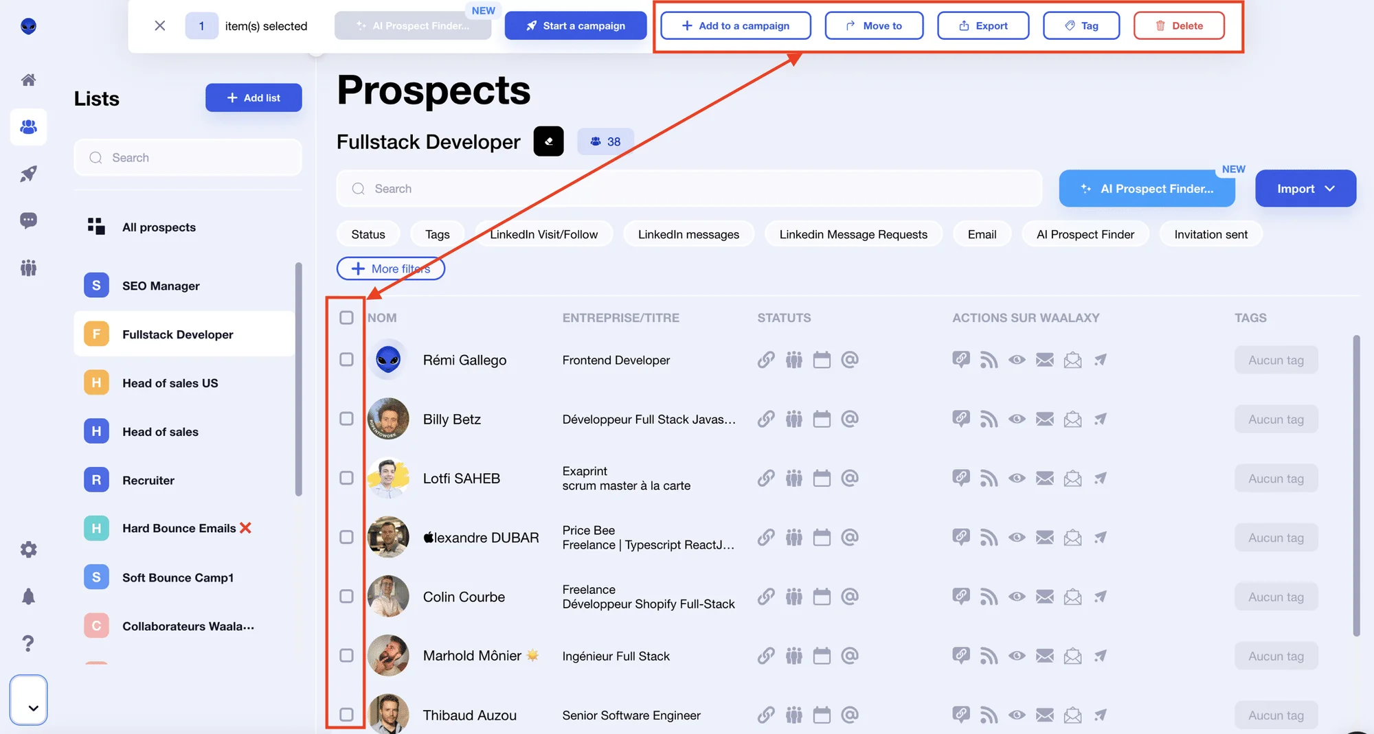 Ordena y filtra tus listas con Waalaxy.