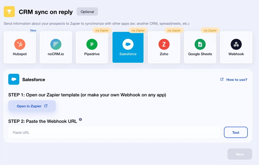 Sales pipeline: Integration of CRM tools on Waalaxy.