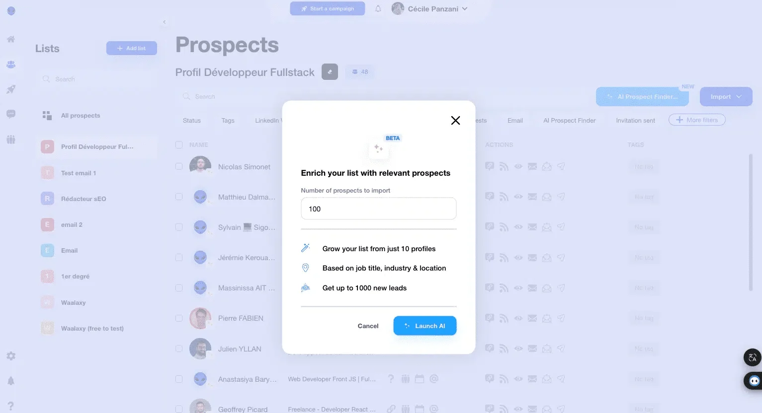 B2B-Verkäufe auf LinkedIn: AI Prospect Finder von Waalaxy zur Listenerweiterung