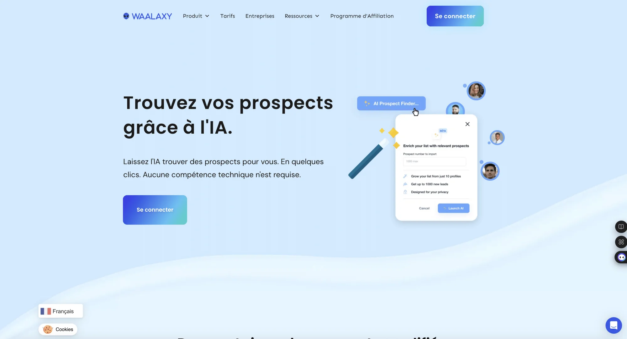 Utilisation de l'outil AI Prospect Finder de Waalaxy pour enrichir une liste de prospects sur LinkedIn