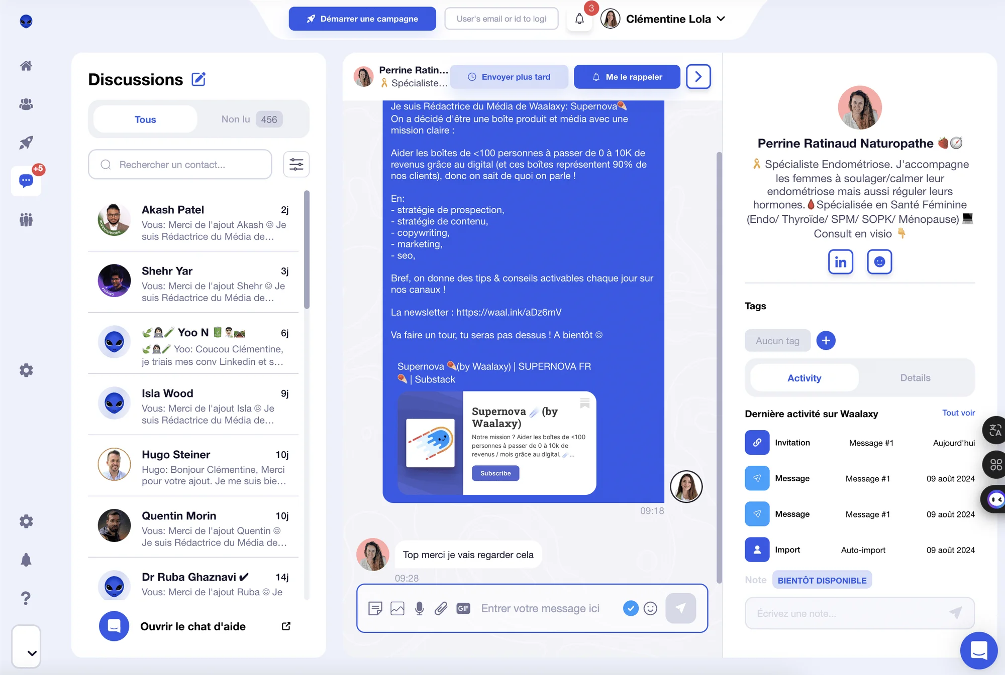 Gestion des réponses de prospects dans Inbox Waalaxy sur LinkedIn