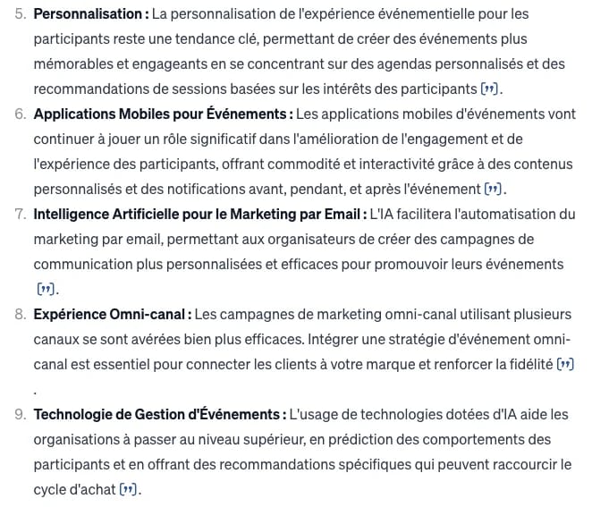 Liste numérotée sur l'optimisation de l'expérience événementielle avec personnalisation et gestion
