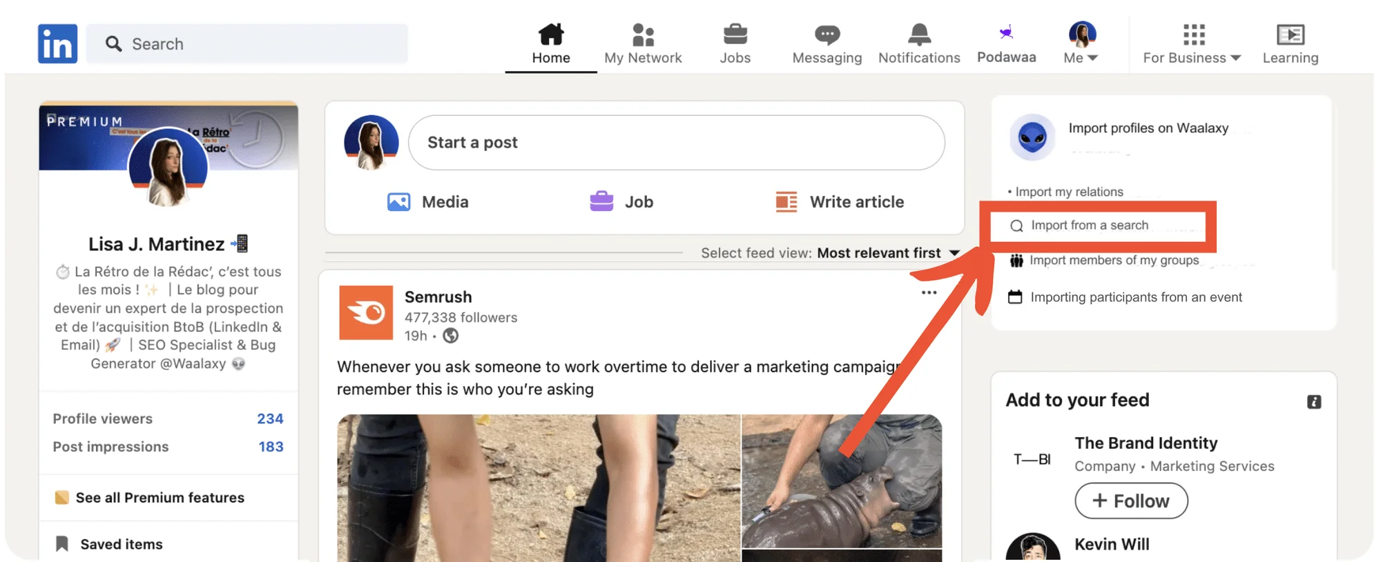Visar no Linkedin com a extensão Waalaxt.