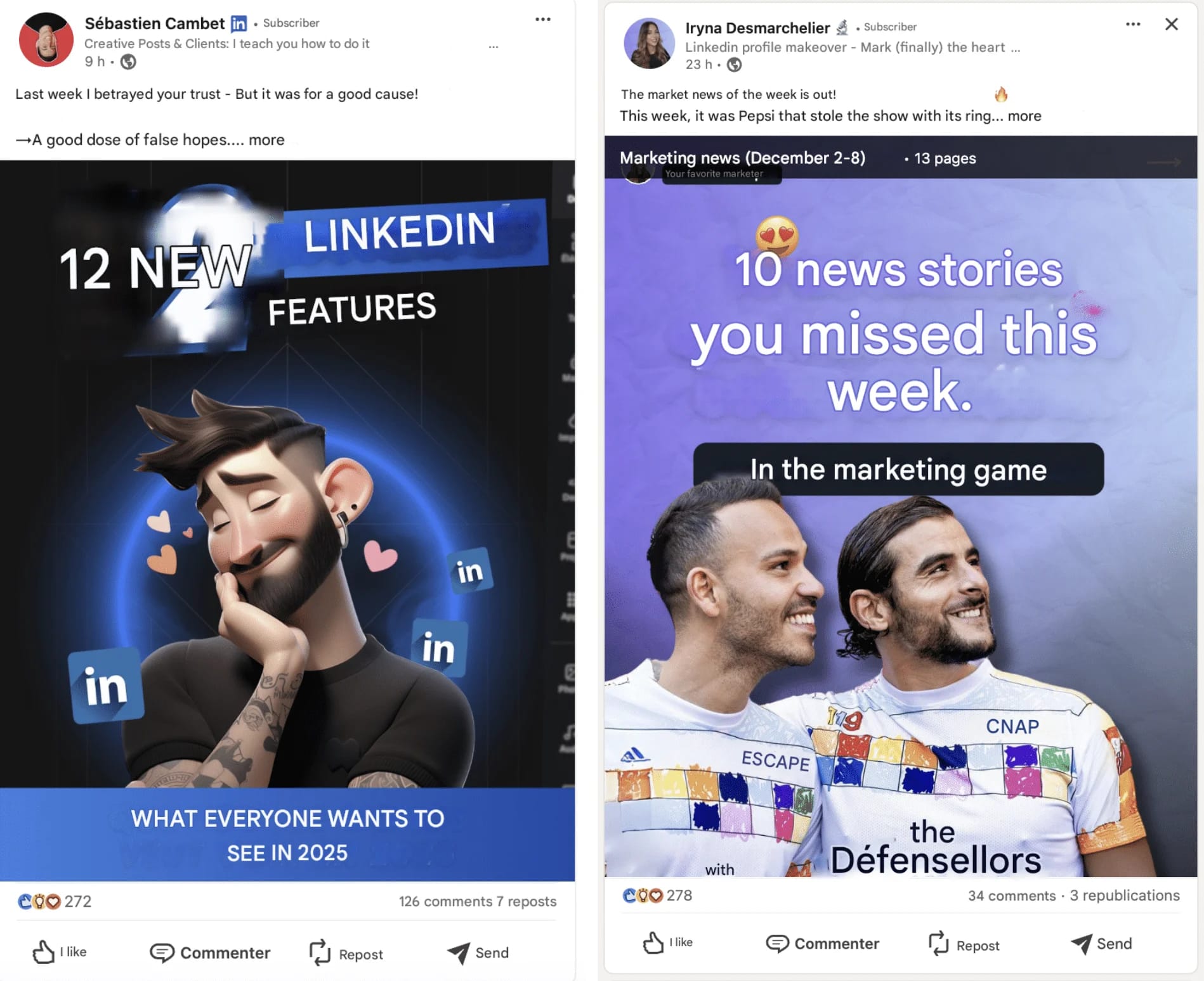 Estratégia de conteúdos do LinkedIn: exemplo de uma publicação no LinkedIn com carrosséis.