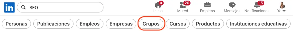 filtro grupo en linkedin